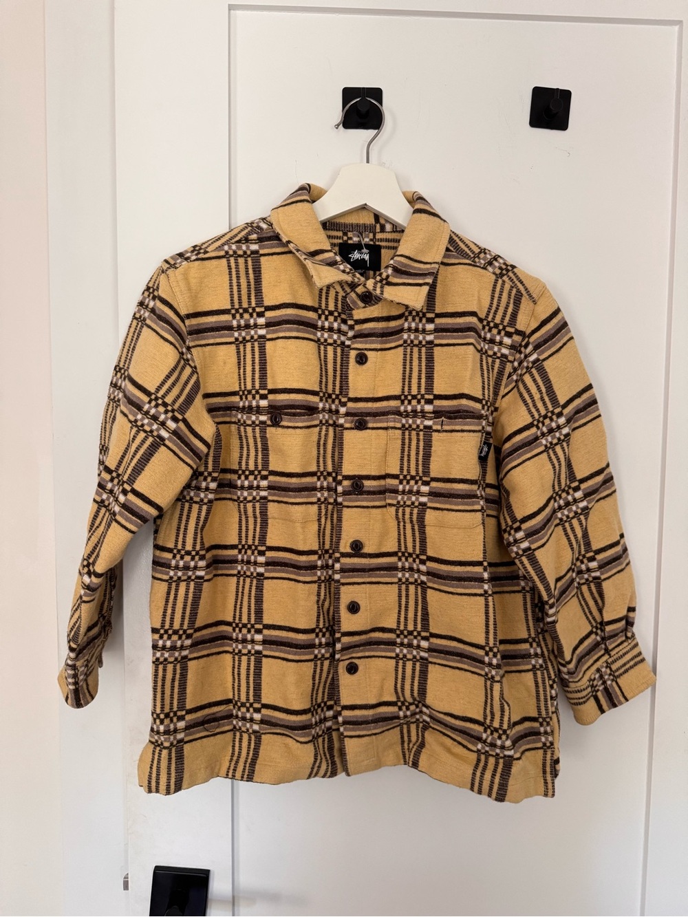 Stussy Yellow Plaid Shirt with Brown and Cream Accents